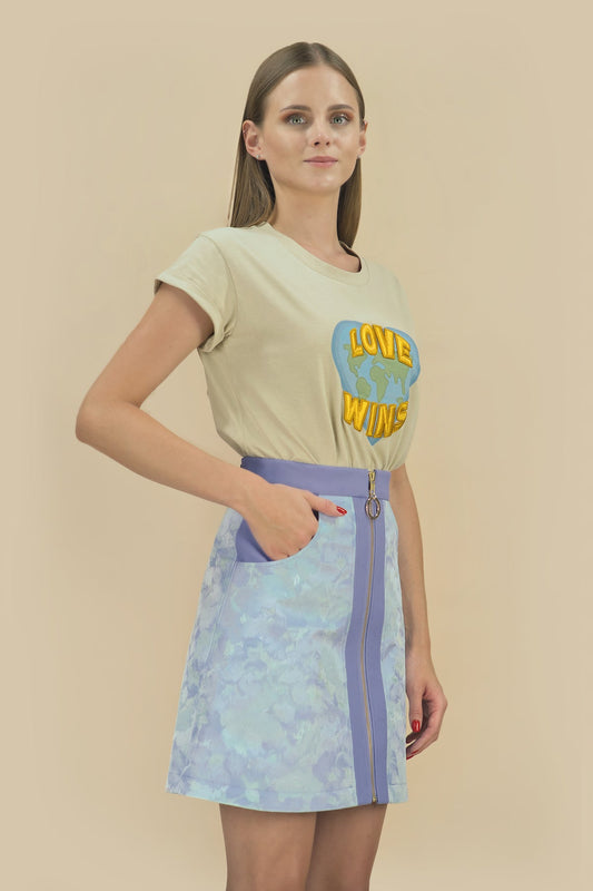 Ausgestellter Rock aus Jacquard und Rauleder - Imitat "JARDIM" - lilac - Manuel Essl Design