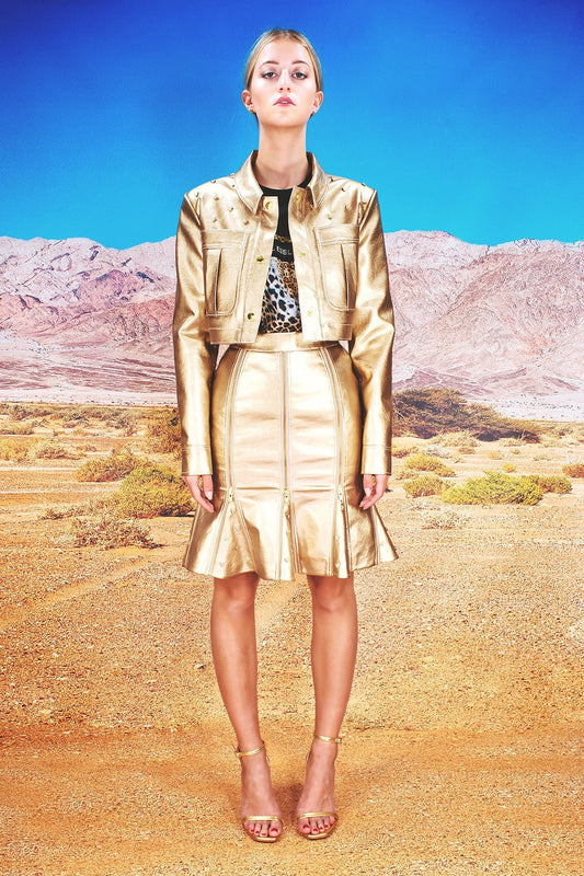 Bleistift - Rock mit Zipps aus veganem Lederimitat "LEO" - gold - Manuel Essl Design