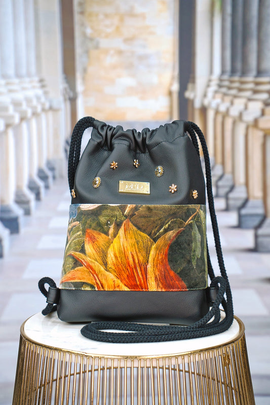 Mini Gym Bag "FLORAL" - schwarz - Manuel Essl Design