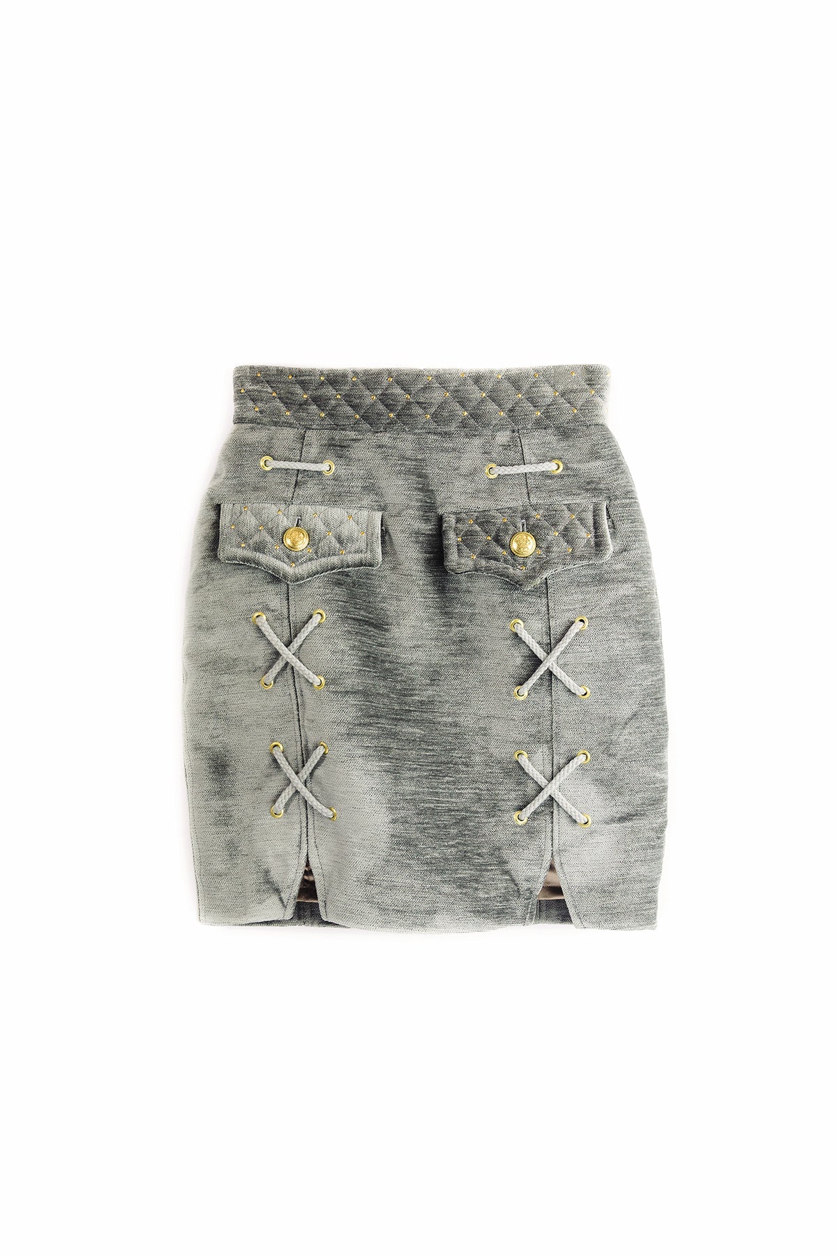 Mini - Rock aus Samt mit Schlitzen "RICH IN VELVET" - hellgrau - Manuel Essl Design