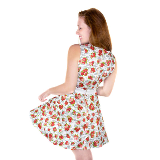 Skater Kleid aus Baumwoll - Jersey "ROSES" - weiß - Manuel Essl Design