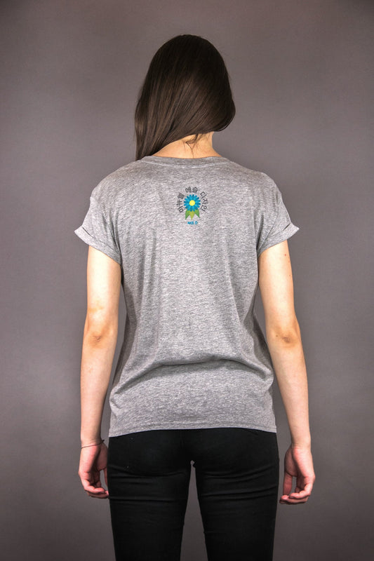 T-Shirt „FLOWER POWER“ – grau/petrol - Manuel Essl Design