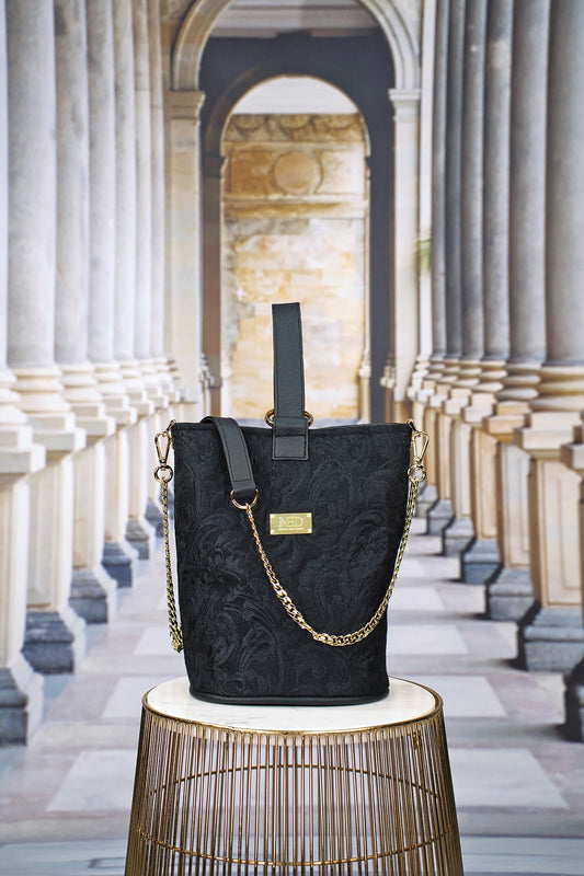 Zylinder Tasche aus Jacquard "FLORAL" - schwarz - Manuel Essl Design