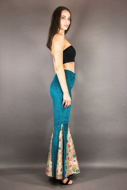 Hose aus Cord mit Zipps und Godets "FLOWERS" - ONE SIZE