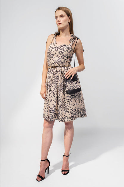 Ausgestelltes Mini Träger - Kleid aus Baumwolle "ELIXIR" - beige - Manuel Essl Design