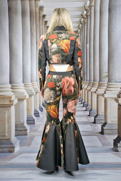 Hose aus Samt mit Zipps und Godets "FLORAL" - ONE SIZE