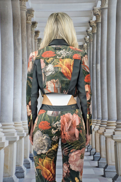 Hose aus Samt mit Zipps und Godets "FLORAL" - ONE SIZE