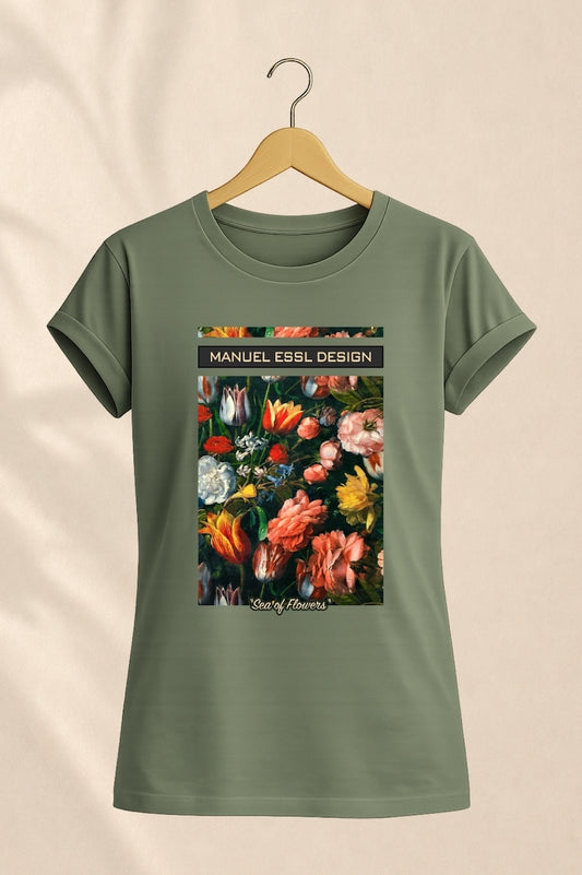T-Shirt "SEA OF FLOWERS" - oliv