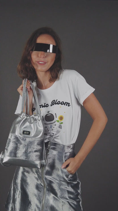 Mini Gym Bag "COSMIC BLOOM" - silber