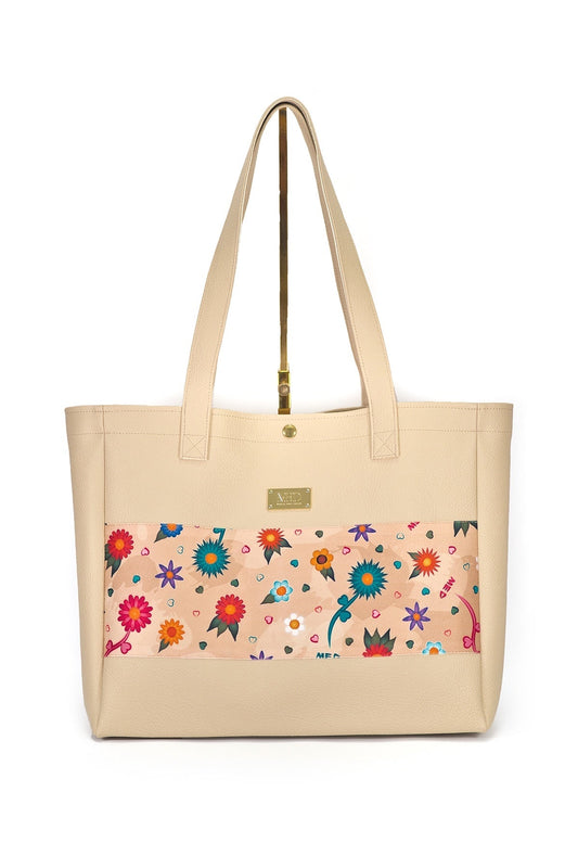 Großer Shopper "Flowers" - beige - Manuel Essl Design