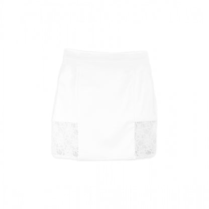 Bodycon Mini Skirt in Imitation Leather with Lace Side - White - Manuel Essl Design